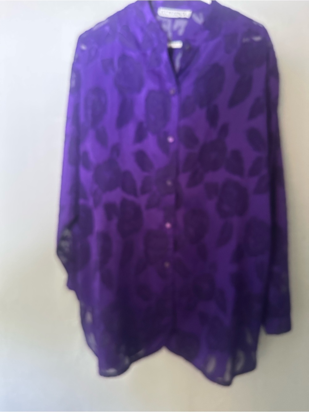 Sheer Floral Button-Down Blouse in Purple